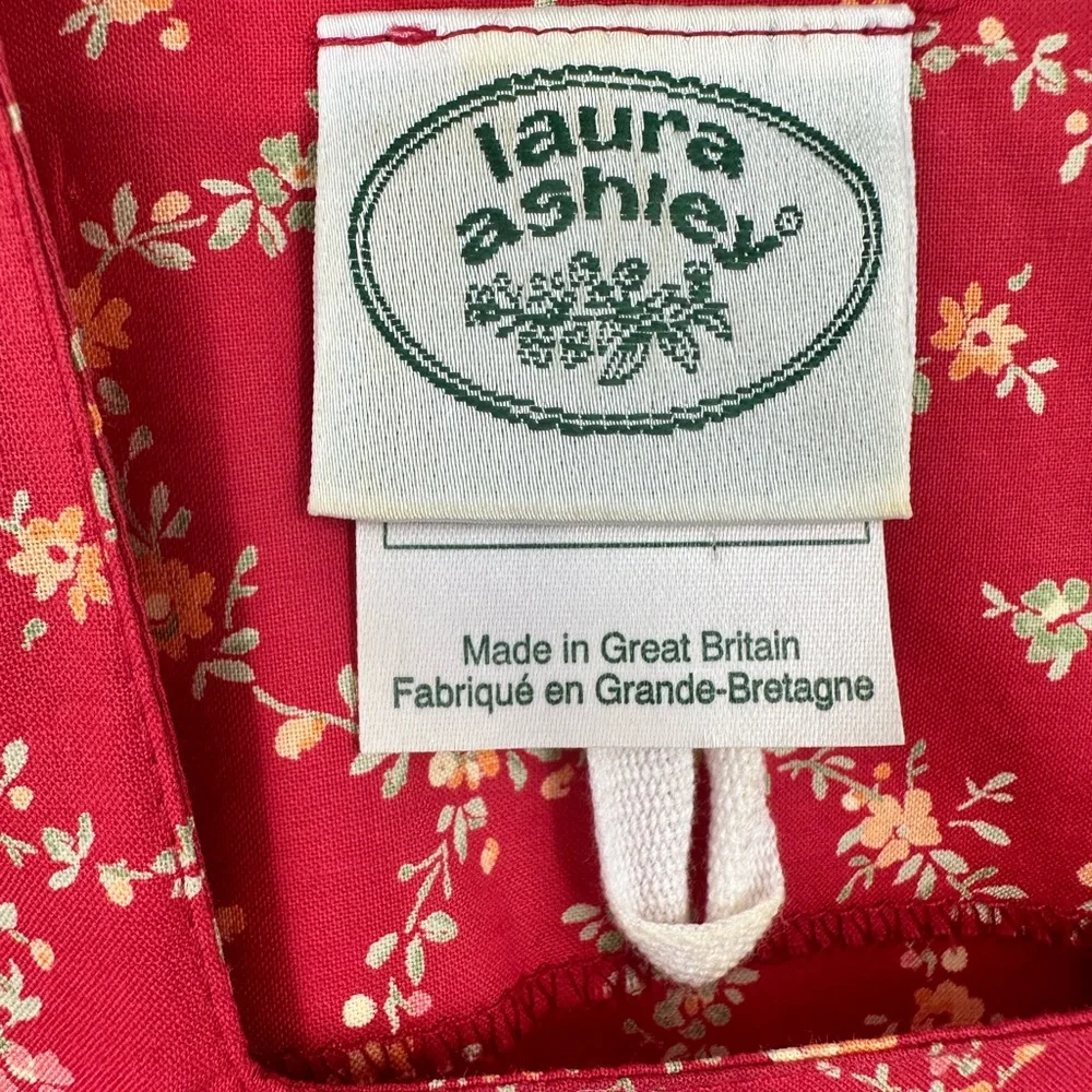 VTG 80s Lauren Ashley Puff Sleeves Red Floral Midi Dress 8 Cottagecore | AM584 - Picture 4 of 9